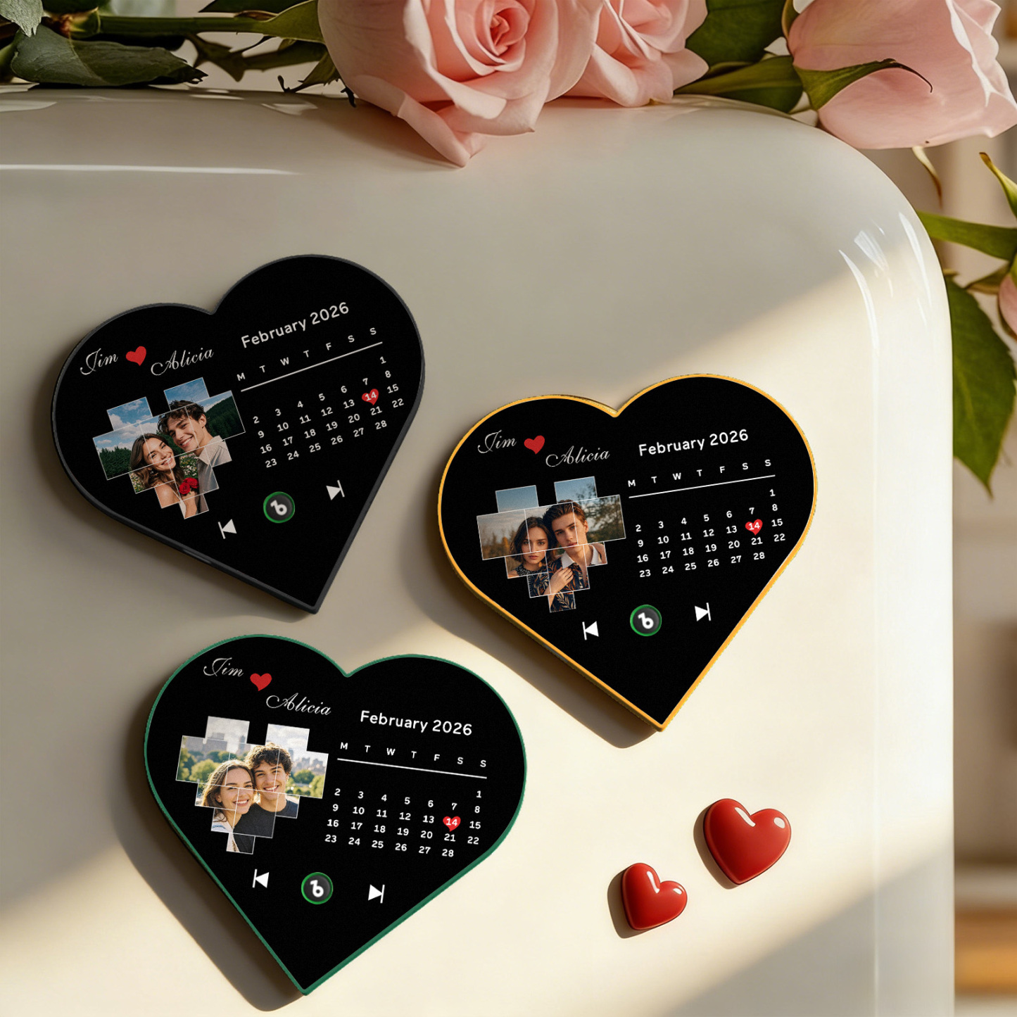 Custom Heart-Shaped Music Photo Fridge Magnet Calendar Style Romantic Gift for Couples Valentine's Day Gifts - Fridgebeatsca