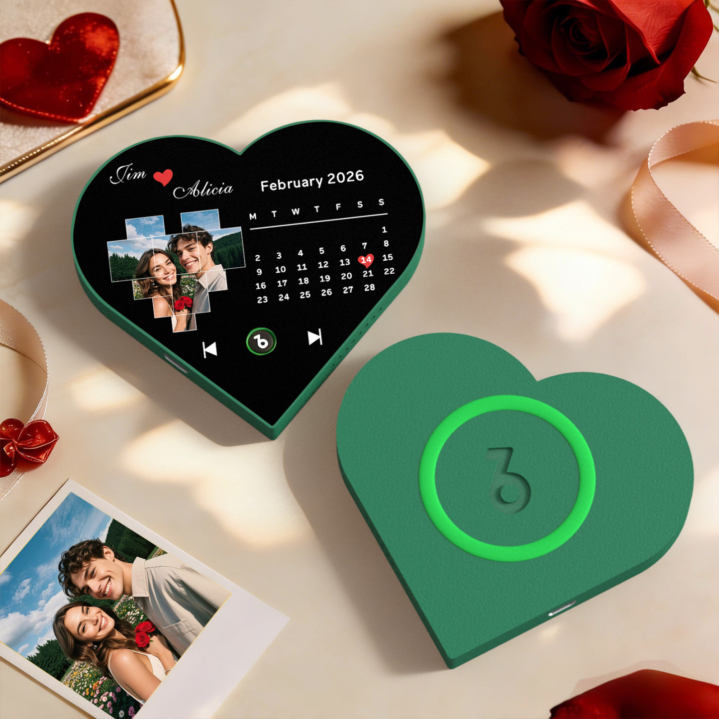 Custom Heart-Shaped Music Photo Fridge Magnet Calendar Style Romantic Gift for Couples Valentine's Day Gifts - Fridgebeatsca