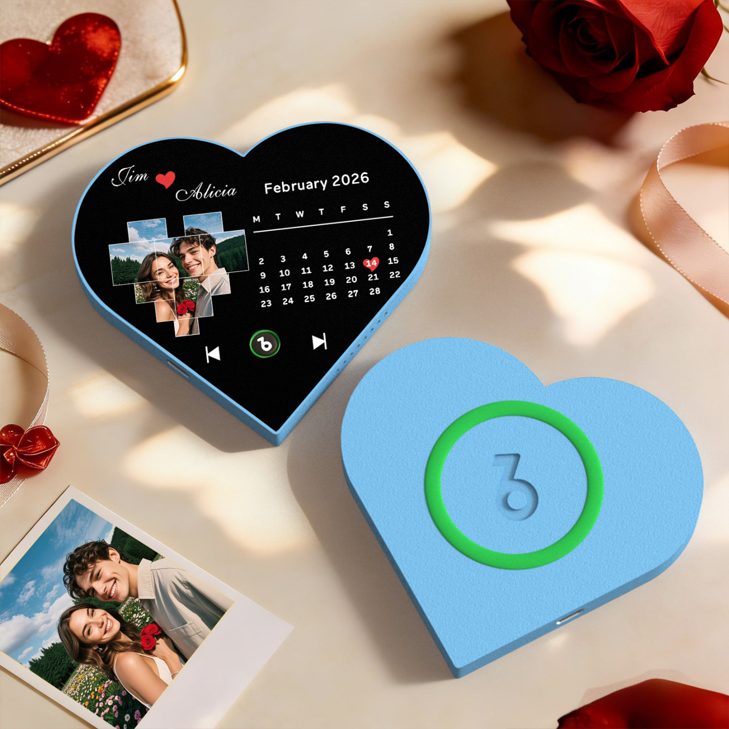Custom Heart-Shaped Music Photo Fridge Magnet Calendar Style Romantic Gift for Couples Valentine's Day Gifts - Fridgebeatsca