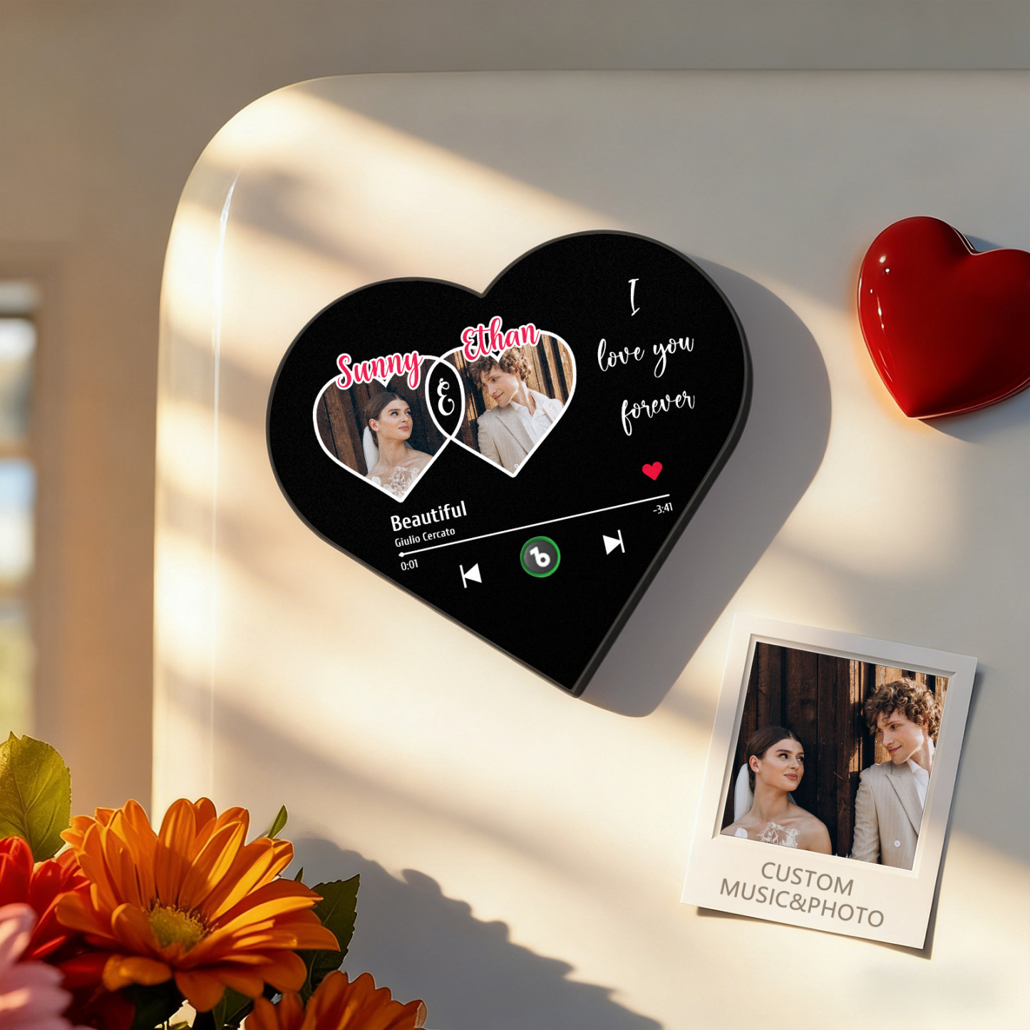 Custom Heart-Shaped Photo Music Fridge Magnet Eternal Love Romantic Gift for Couples Valentine's Day Gifts - Fridgebeatsca