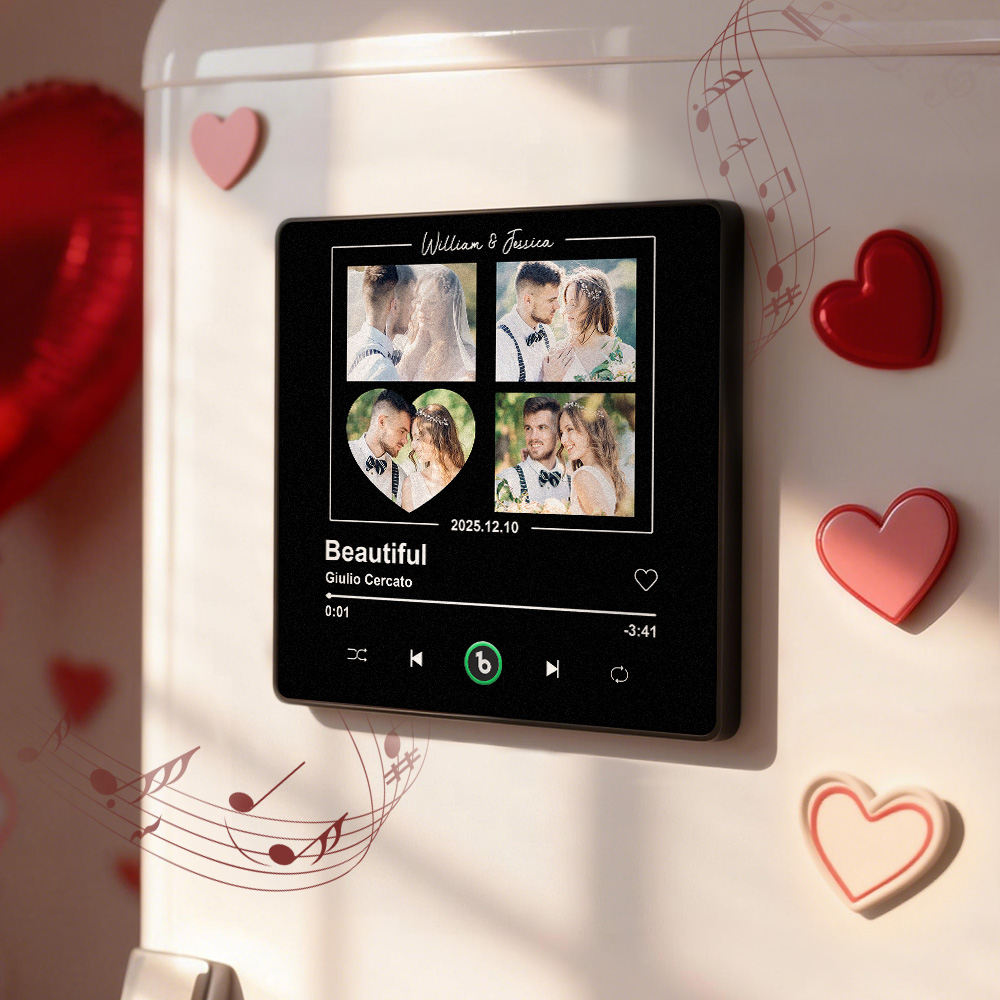 Custom Music Fridge Magnet Personalized 4 Photos Song Magnet Valentine's Day Gift Wedding Gift for Lover