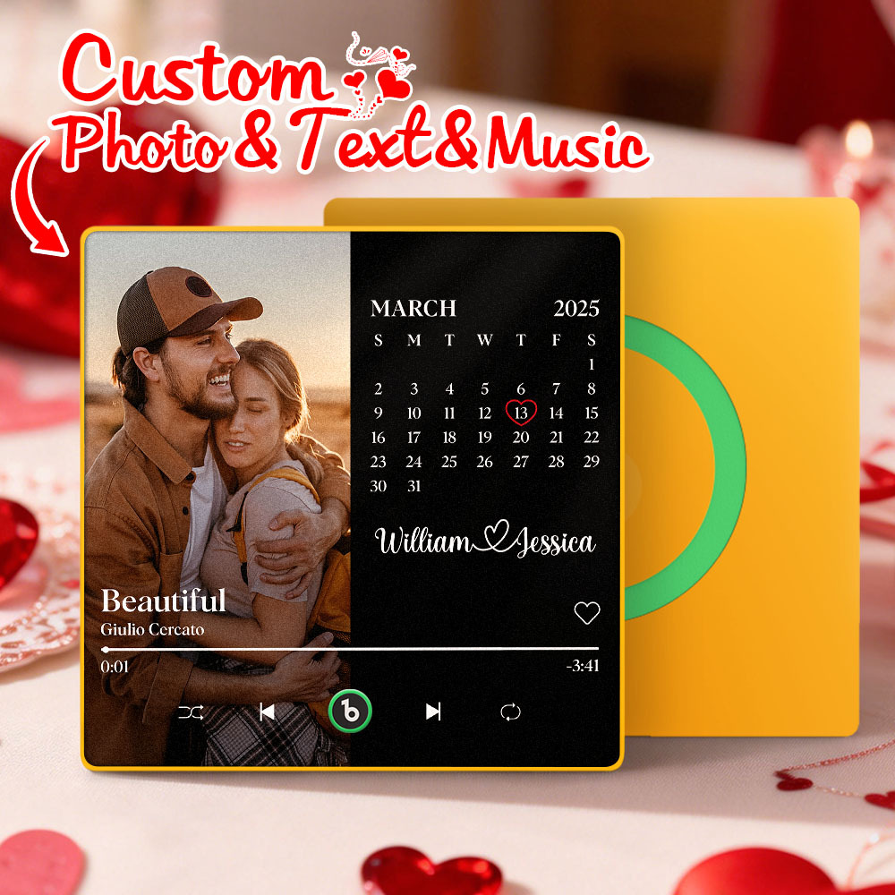 Custom Calendar Music Fridge Magnet Personalized Photo and Names Song Magnet Valentine's Day Gift Anniversary Wedding Gift for Lover - Fridgebeatsca