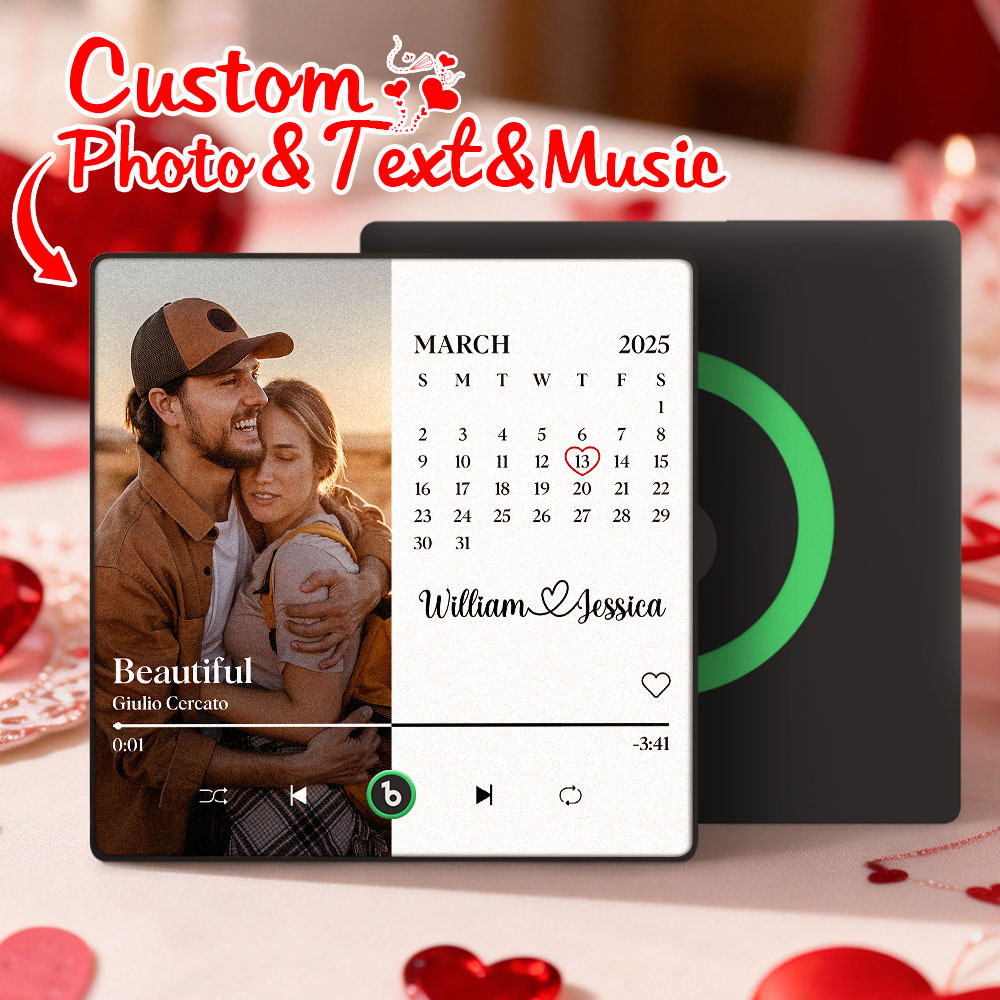 Custom Calendar Music Fridge Magnet Personalized Photo and Names Song Magnet Valentine's Day Gift Anniversary Wedding Gift for Lover - Fridgebeatsca