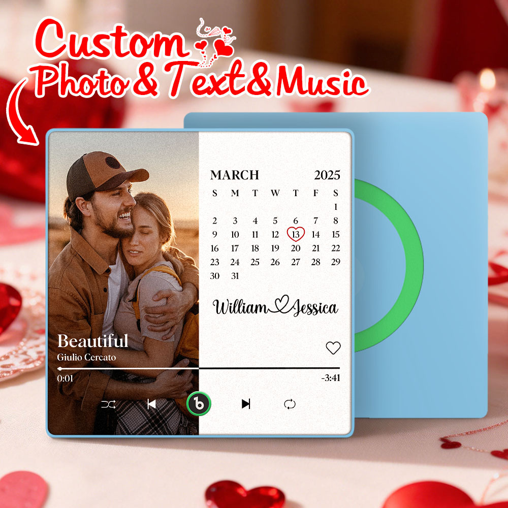 Custom Calendar Music Fridge Magnet Personalized Photo and Names Song Magnet Valentine's Day Gift Anniversary Wedding Gift for Lover - Fridgebeatsca