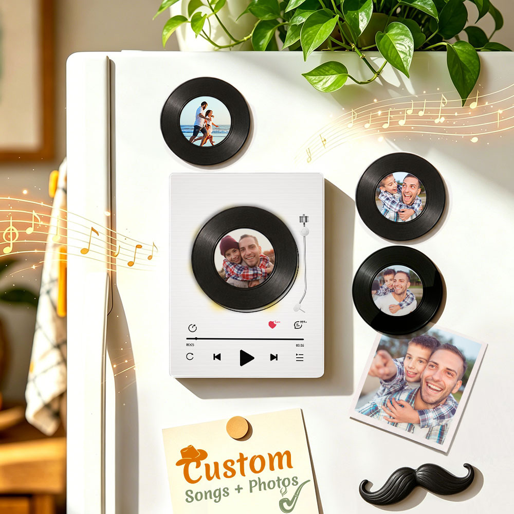 Personalized Vinyl Record Music Fridge Magnet – Custom Photo & Song Playback Magnet, Retro Music Wall Decor Gift for Fans - Fridgebeatsca