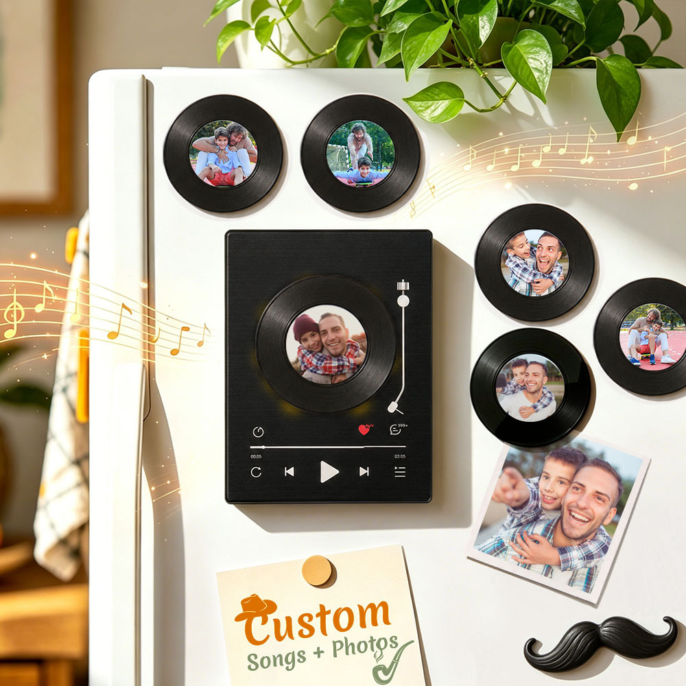 Personalized Vinyl Record Music Fridge Magnet – Custom Photo & Song Playback Magnet, Retro Music Wall Decor Gift for Fans - Fridgebeatsca