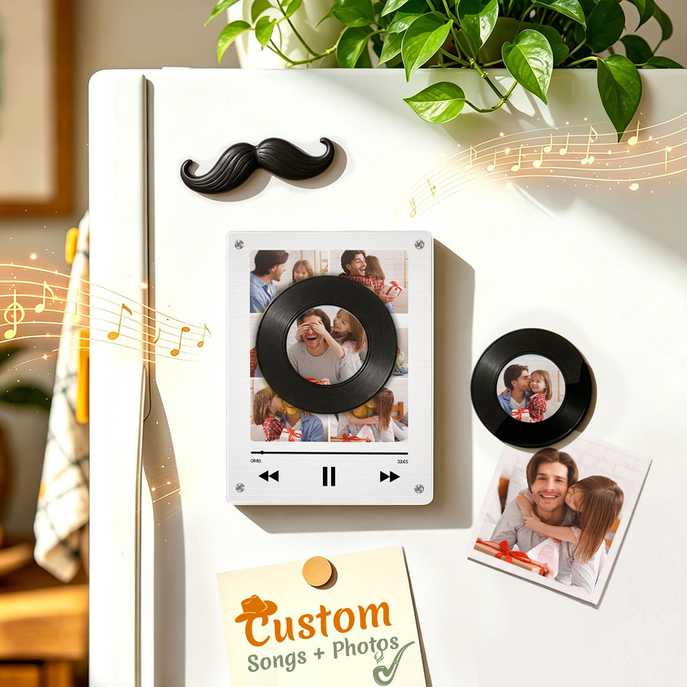 Personalized Vinyl Record Music Fridge Magnet – Custom Photo & Song Playback Magnet, Retro Music Wall Decor Gift for Fans - Fridgebeatsca