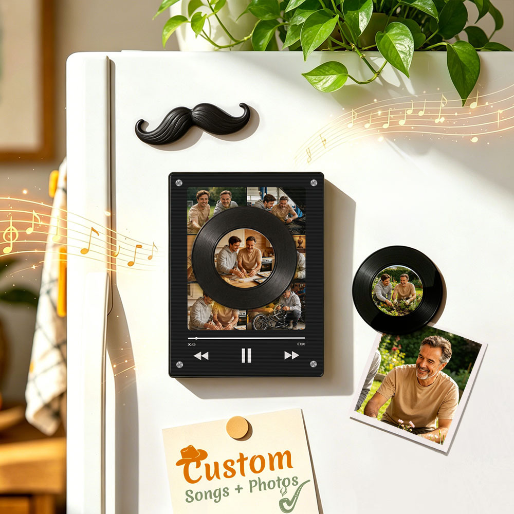 Personalized Vinyl Record Music Fridge Magnet – Custom Photo & Song Playback Magnet, Retro Music Wall Decor Gift for Fans - Fridgebeatsca