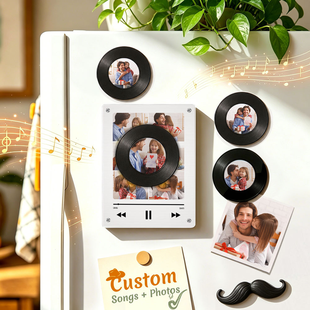 Personalized Vinyl Record Music Fridge Magnet – Custom Photo & Song Playback Magnet, Retro Music Wall Decor Gift for Fans - Fridgebeatsca