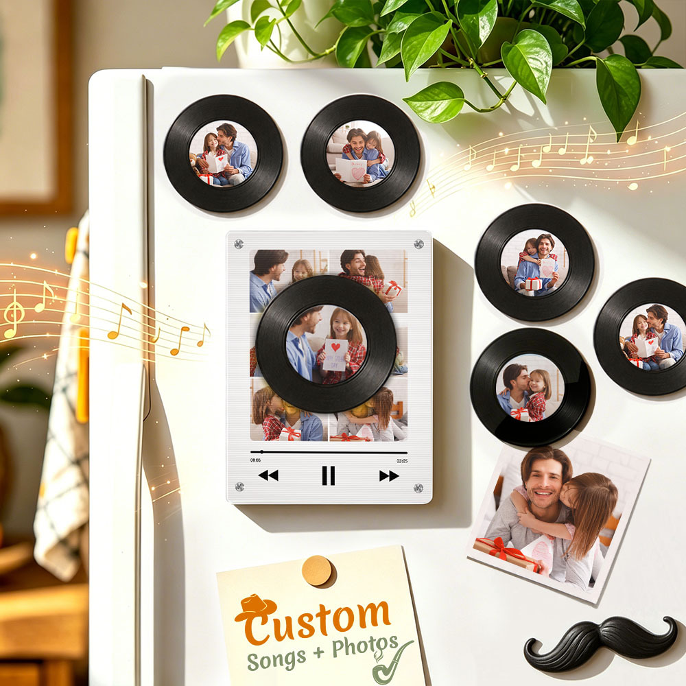 Personalized Vinyl Record Music Fridge Magnet – Custom Photo & Song Playback Magnet, Retro Music Wall Decor Gift for Fans - Fridgebeatsca