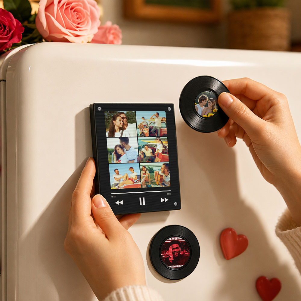Personalized Vinyl Record Music Fridge Magnet – Custom Photo & Song Playback Magnet, Retro Music Wall Decor Gift for Fans - Fridgebeatsca