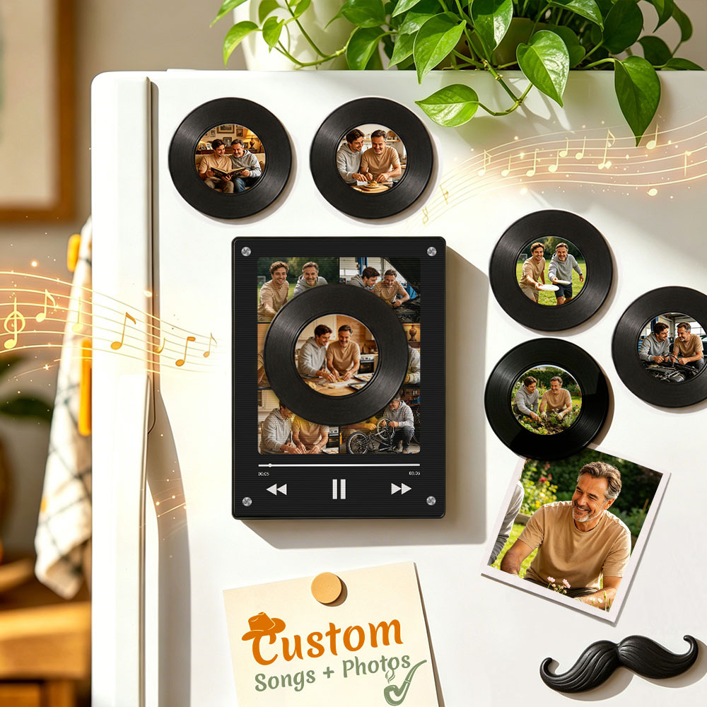Personalized Vinyl Record Music Fridge Magnet – Custom Photo & Song Playback Magnet, Retro Music Wall Decor Gift for Fans - Fridgebeatsca