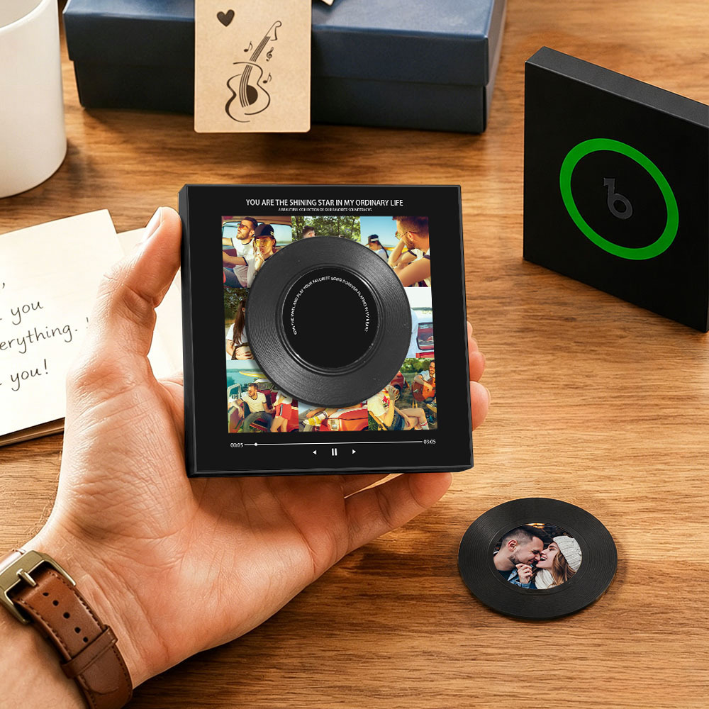 Personalized Vinyl Interactive Record Music Fridge Magnet – Custom Photo & Song Playback Magnet, Retro Music Wall Decor Gift for Couples  Spinning Vinyl Disc Photo Frame & Night Light - Fridgebeatsca