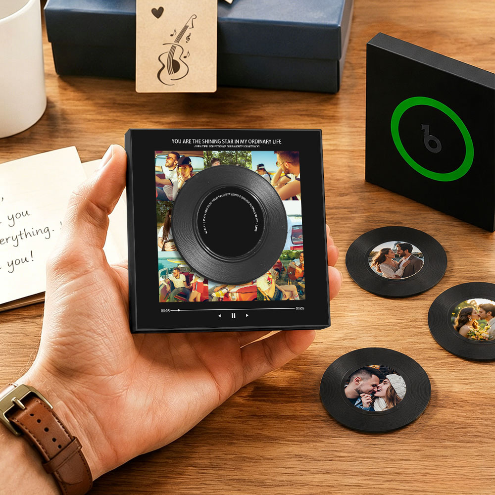 Personalized Vinyl Interactive Record Music Fridge Magnet – Custom Photo & Song Playback Magnet, Retro Music Wall Decor Gift for Couples  Spinning Vinyl Disc Photo Frame & Night Light - Fridgebeatsca