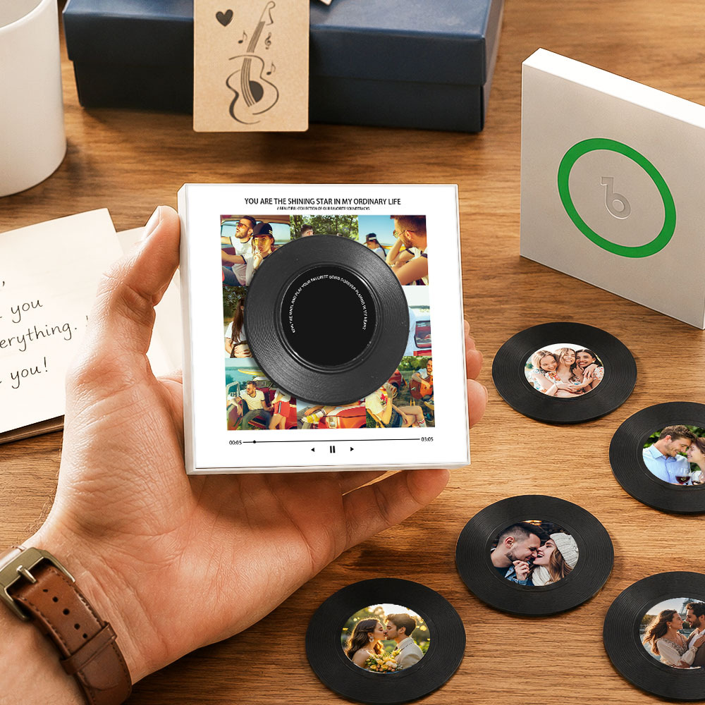 Personalized Vinyl Interactive Record Music Fridge Magnet – Custom Photo & Song Playback Magnet, Retro Music Wall Decor Gift for Couples  Spinning Vinyl Disc Photo Frame & Night Light - Fridgebeatsca