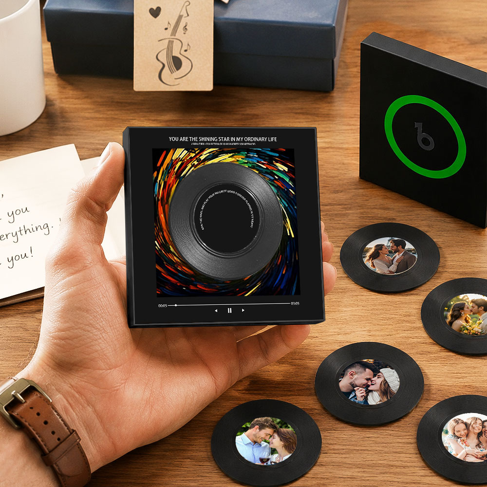 Personalized Vinyl Interactive Record Music Fridge Magnet – Custom Photo & Song Playback Magnet, Retro Music Wall Decor Gift for Couples  Spinning Vinyl Disc Photo Frame & Night Light - Fridgebeatsca