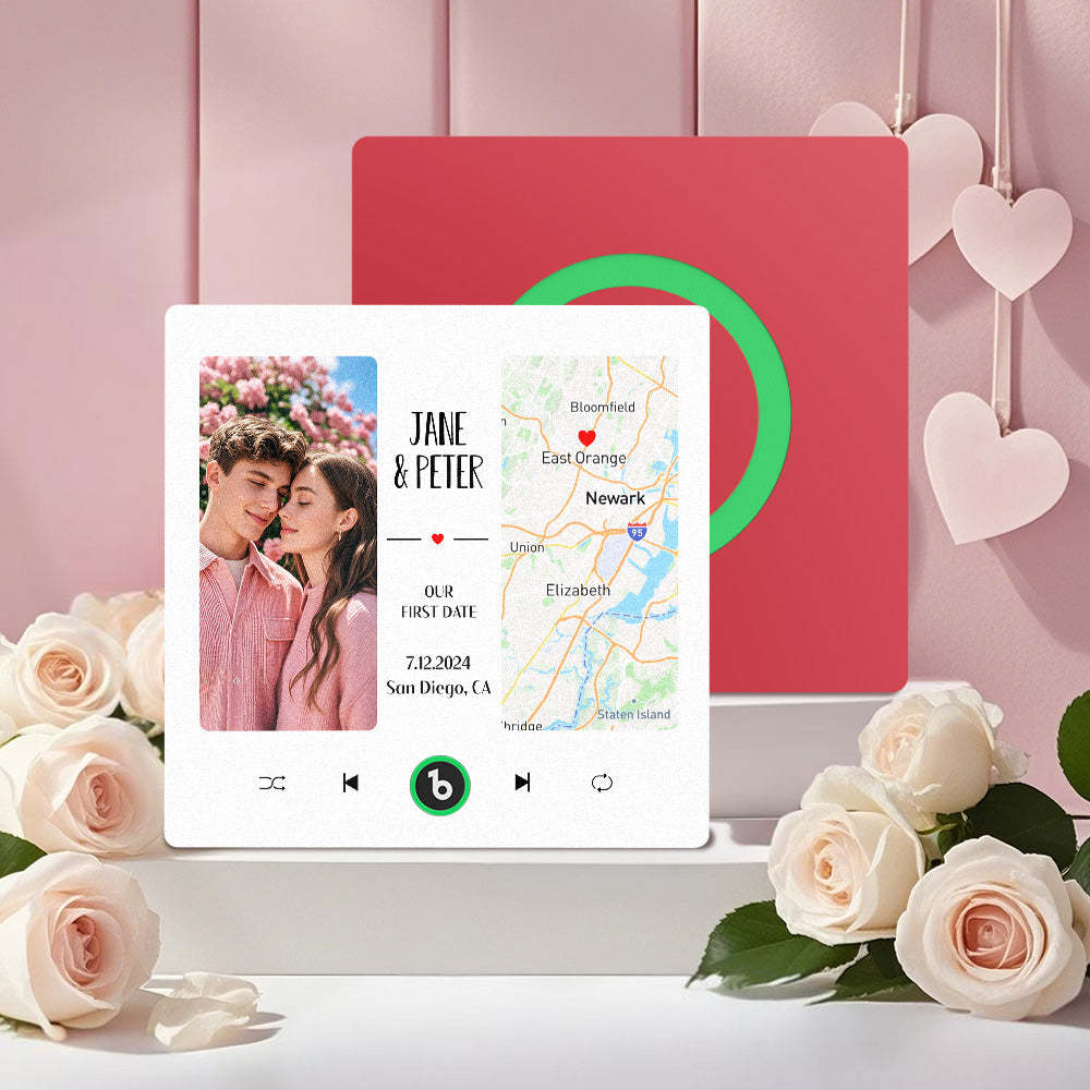 Custom Music Fridge Magnet with Photo and Map Upgraded Music Fridge Magnet Valentine's Gifts Our First Date - Fridgebeatsca