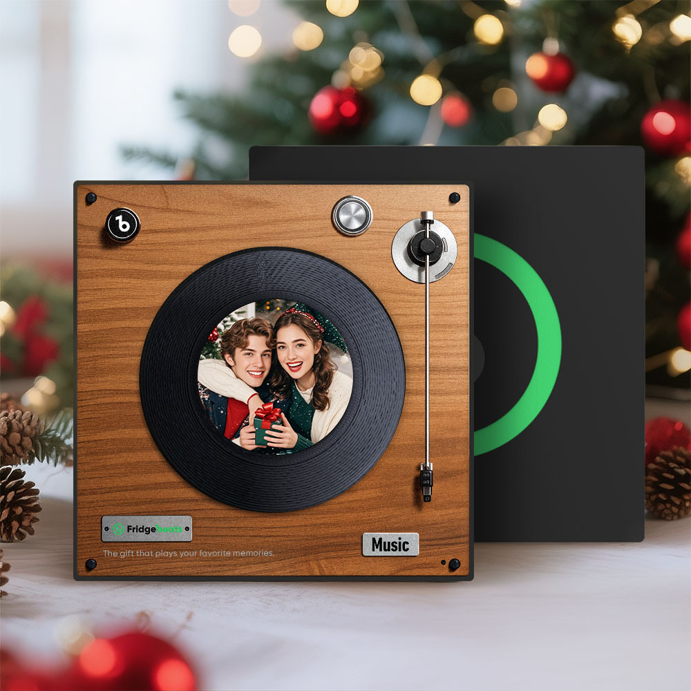 Custom Music & Photo Fridge Magnet Christmas Gift Can Customize 1-6 Vinyl Record and Songs Personalized Vintage Photo Song That Can Play Music Christmas Gifts for Couple