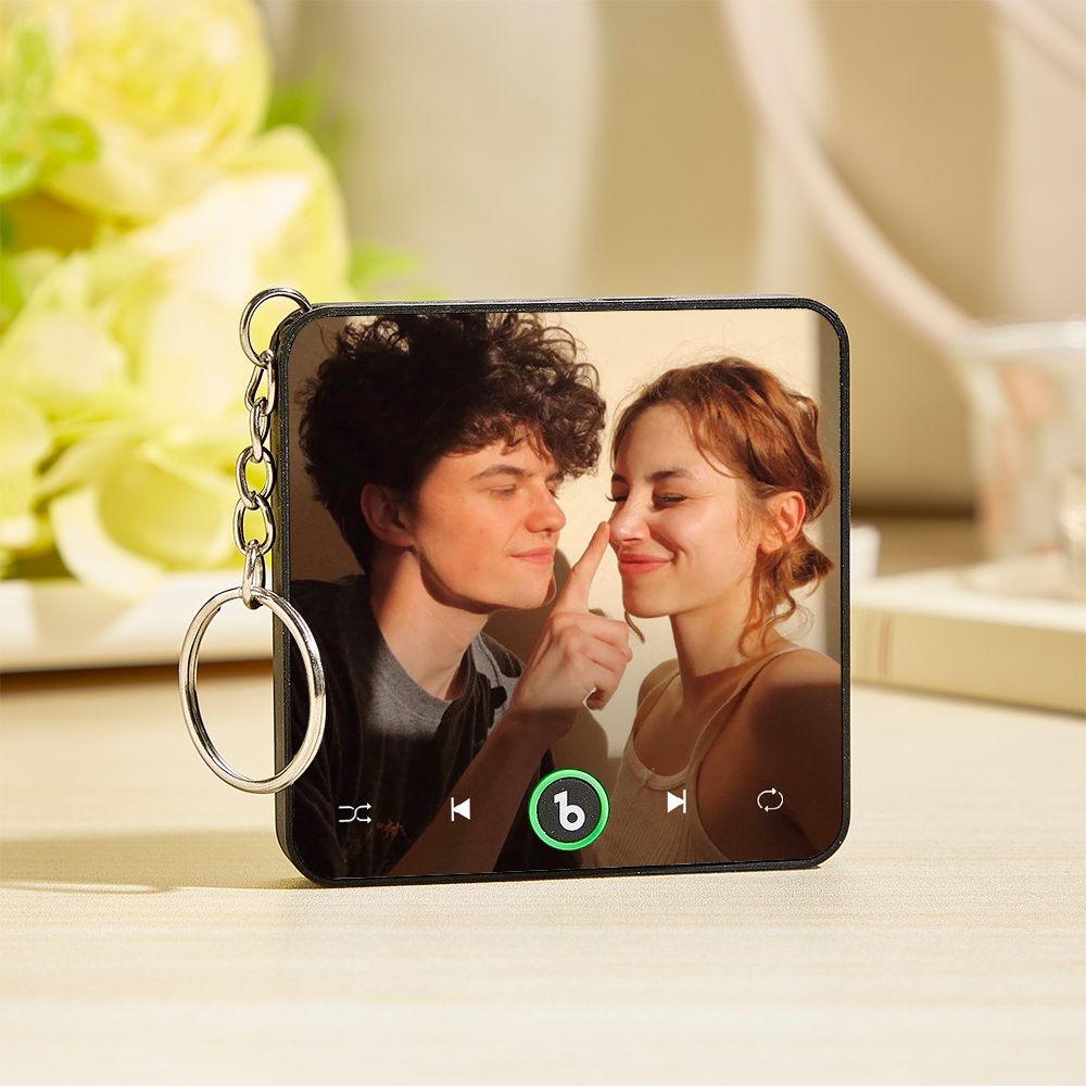 Custom Music & Photo Mini Fridge Magnet Keychain Supports Bluetooth Connectivity Custom Music Fridge Magnet Keychain Couple Gift Singing Refrigerator Magnet Keyring Wedding Gift for Him - Fridgebeatsca