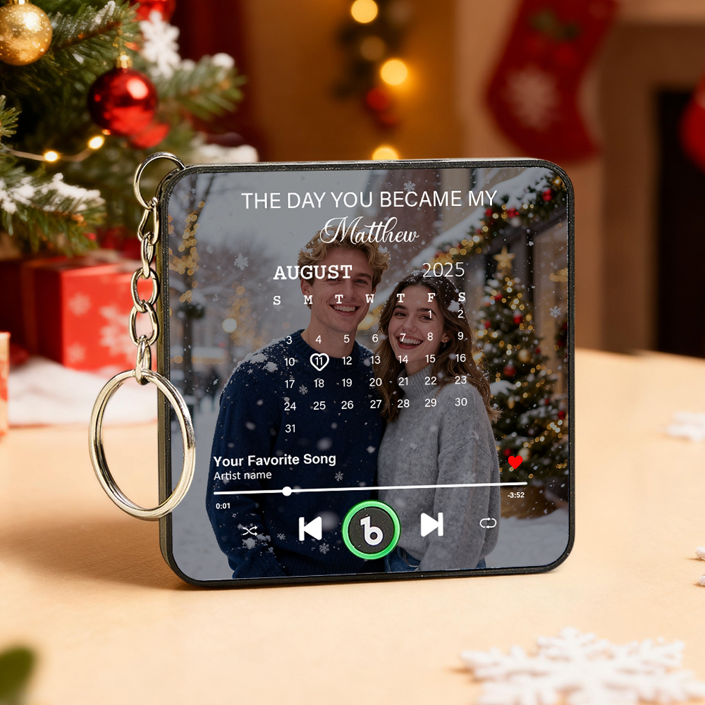 Personalized Mini Music Fridge Magnet Keychain With Calendar Photo "The Day You Became My" Refrigerator Magnet Keyring Can Play Songs Anniversary Gifts - Fridgebeatsca