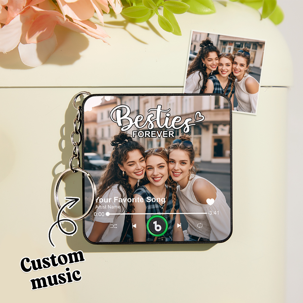Personalized Mini Music Fridge Magnet Keychain Custom Besties Forever Song Magnet Keychain Heartfelt Gift For Best Friends - Fridgebeatsca