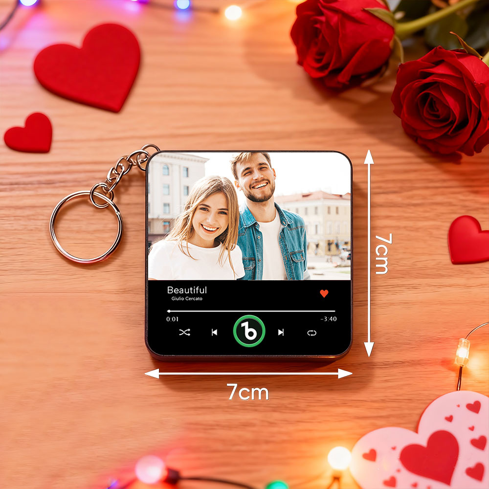 Personalized Photo Music Keychain Mini Fridge Magnet Playable Song Keepsake Gift Valentine`’s Gift for Lover - Fridgebeatsca