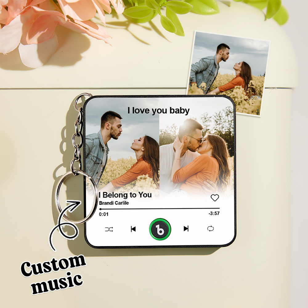 Custom Mini Music Fridge Magnet Keychain Personalized 2 Photos Song Magnet Keychain Valentine's Day Gift Anniversary Gift for Lover - Fridgebeatsca