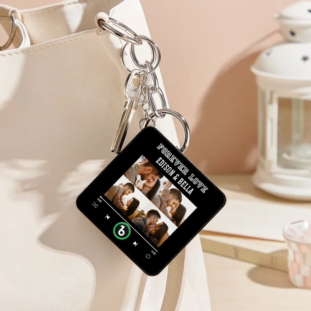 Custom Mini Music Fridge Magnet Keychain Personalized 4 Photos Song Magnet Keychain Valentine's Day Gift Anniversary Gift for Lover - Fridgebeatsca