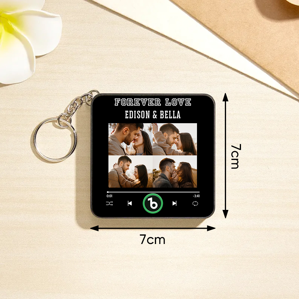 Custom Mini Music Fridge Magnet Keychain Personalized 4 Photos Song Magnet Keychain Valentine's Day Gift Anniversary Gift for Lover - Fridgebeatsca
