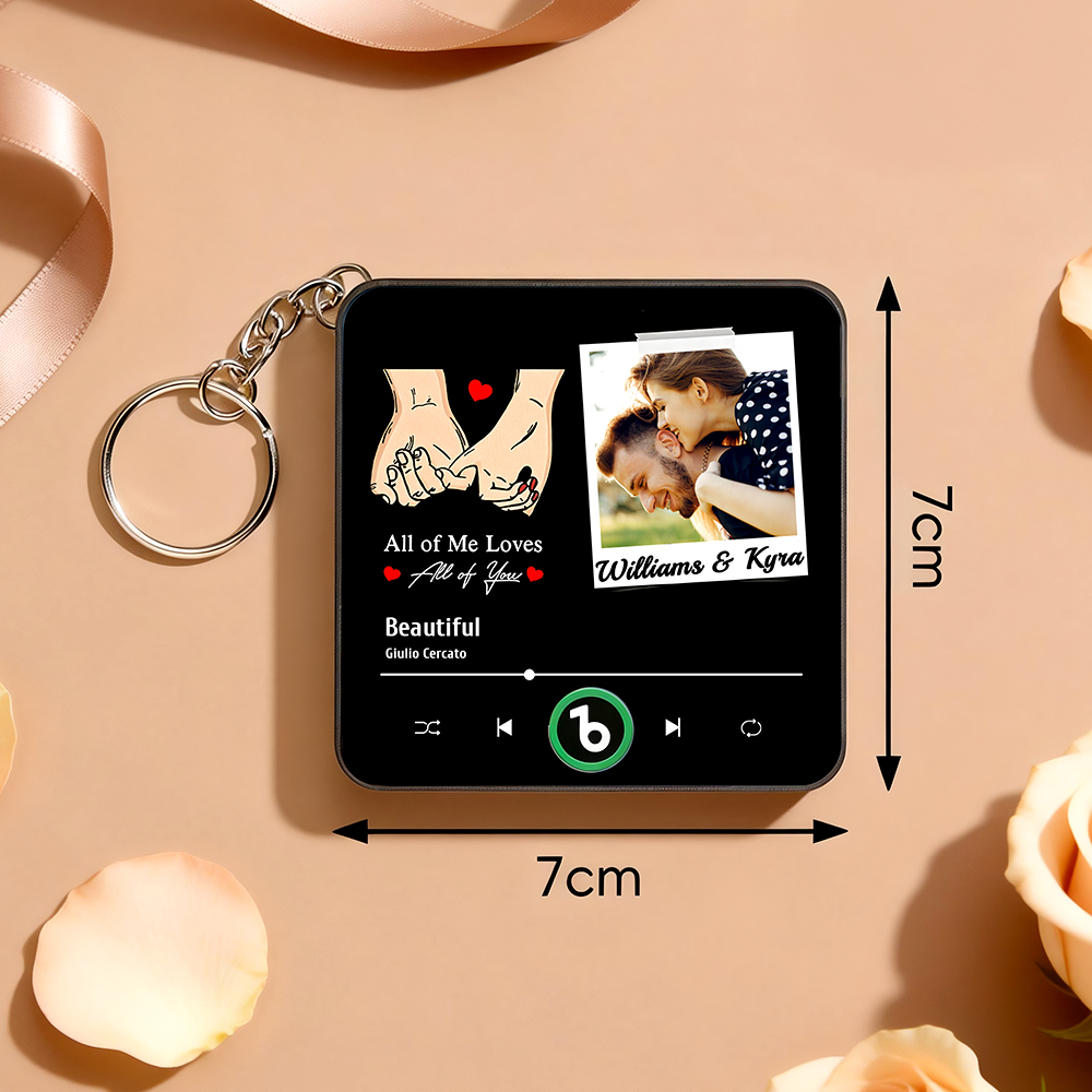 Personalized Photo Music Keychain Fridge Magnet Best Gift for Couple "All Of Me Loves All Of You"  Valentine`s Day Gifts for Couple - Fridgebeatsca