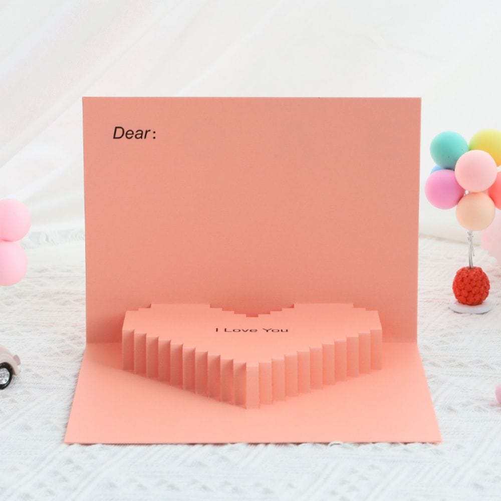 3D Creative Valentine's Day Pop Up Card Romantic Pink Heart Pop Up Greeting Card - GiftLab