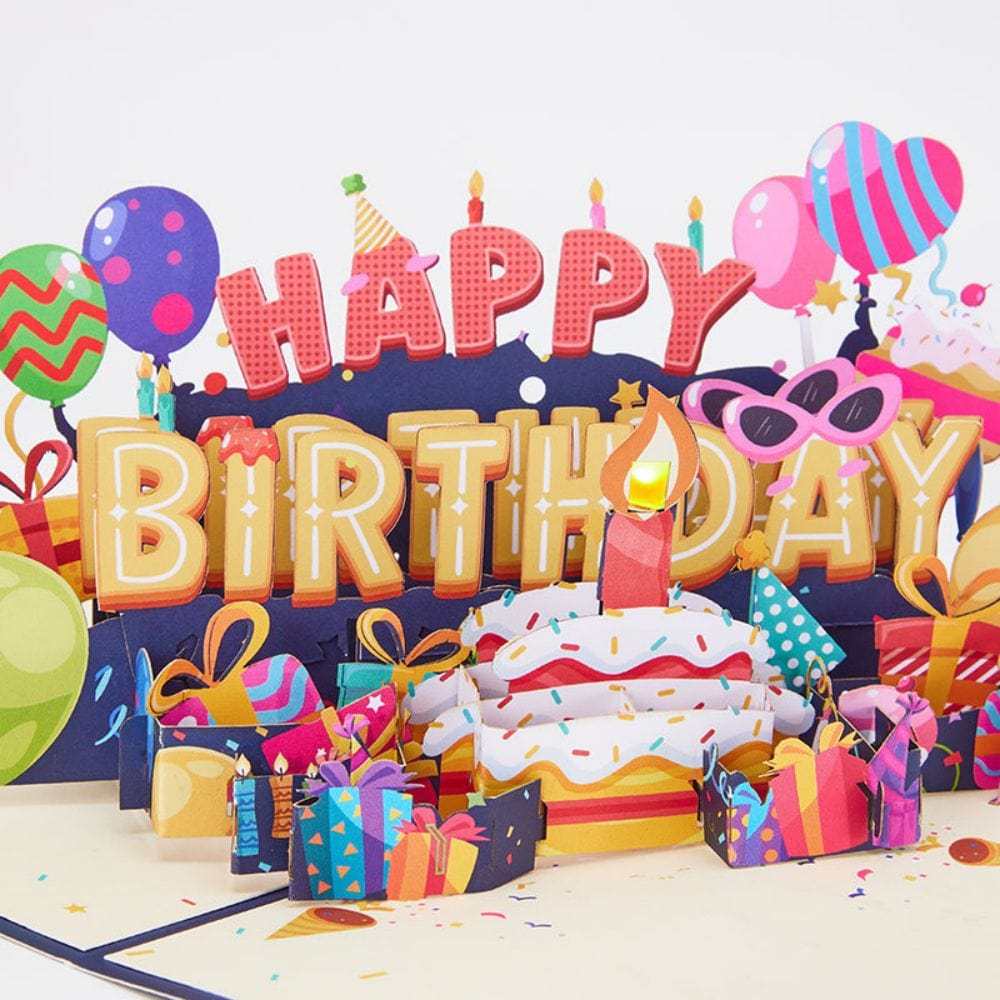 Lights Happy Birthday Pop Up Card Music Birthday Candles 3D Pop Up Greeting Card - GiftLab