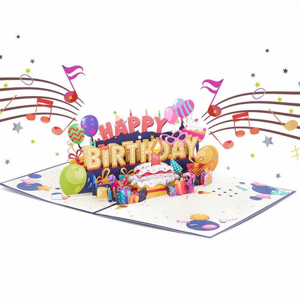 Lights Happy Birthday Pop Up Card Music Birthday Candles 3D Pop Up Greeting Card - GiftLab