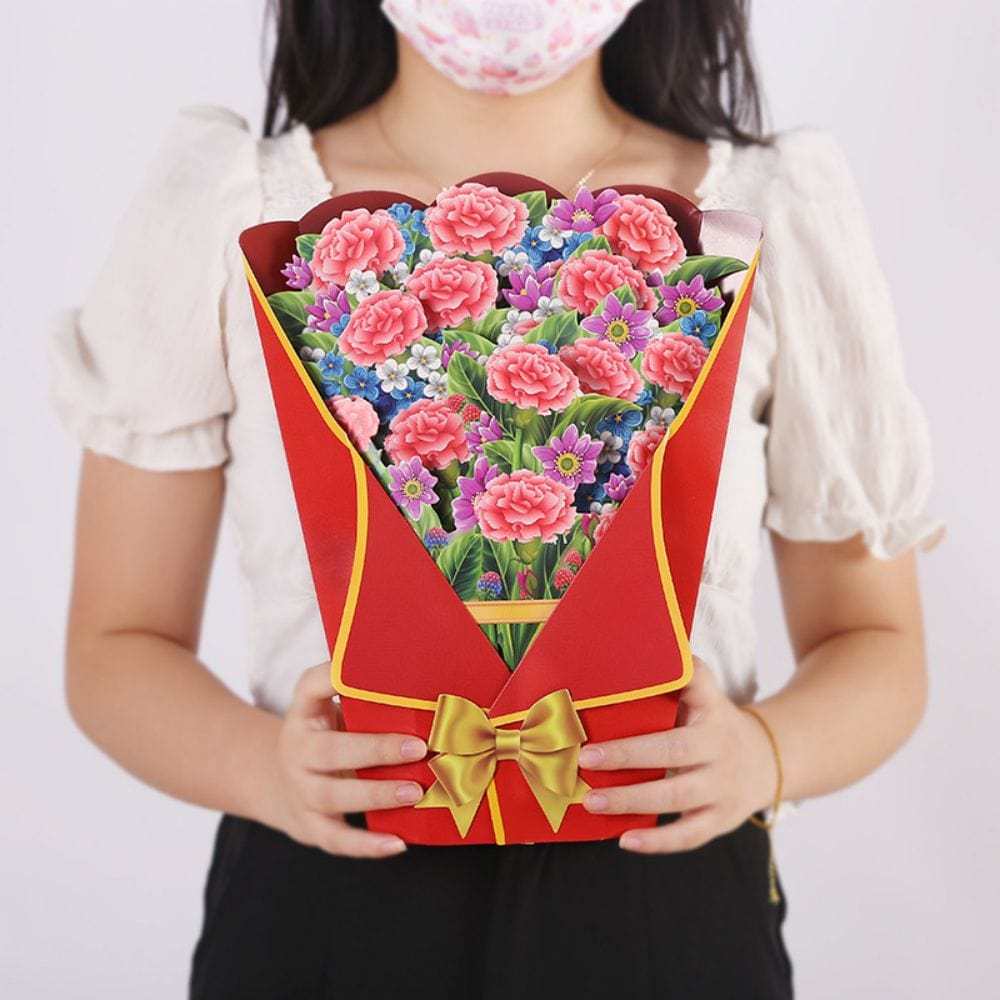 Carnation 3D Pop Up Greeting Card Flower Bouquet Pop Up Card - GiftLab