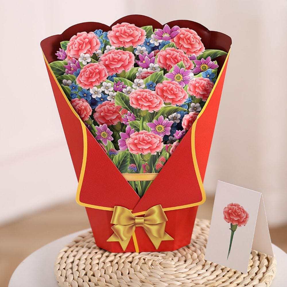 Carnation 3D Pop Up Greeting Card Flower Bouquet Pop Up Card - GiftLab