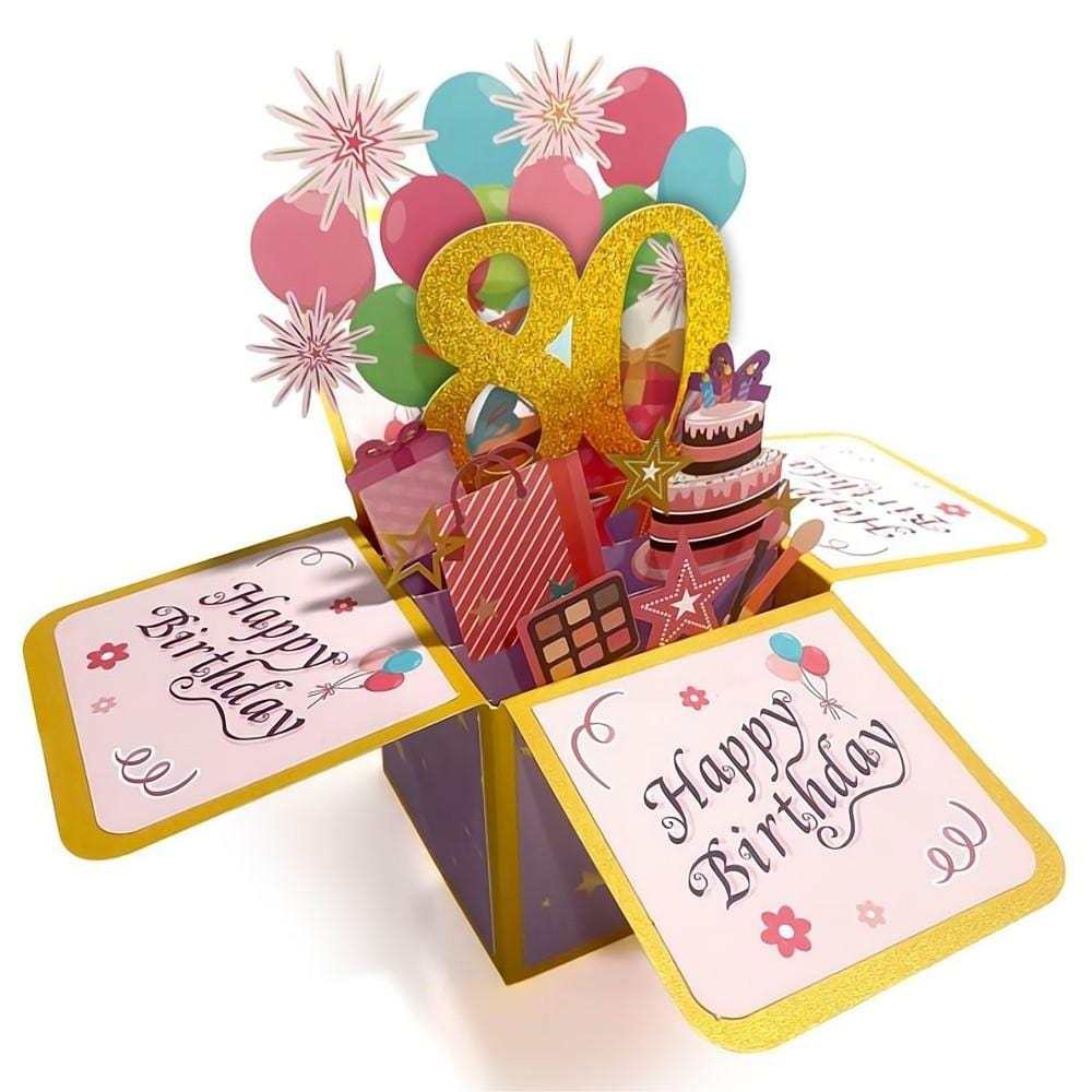 Birthday Pop Up Box Card 80th Birthday 3D Pop Up Greeting Card - GiftLab