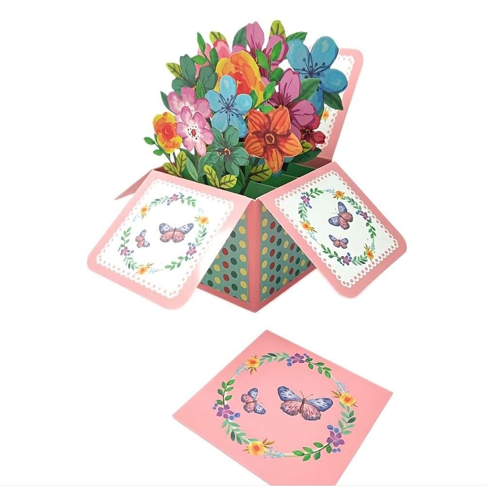 Colored Flowers Pop Up Box Card Flower 3D Pop Up Greeting Card - GiftLab