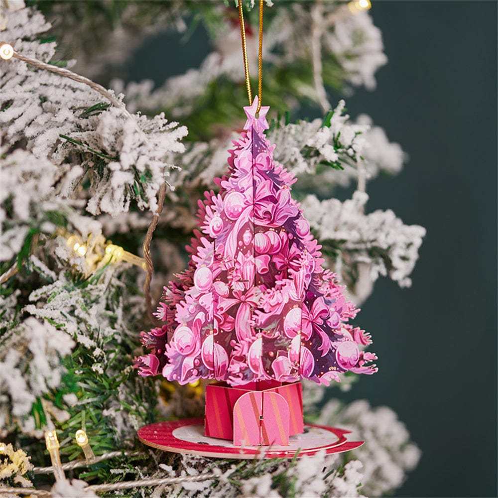 Pink Christmas Tree Ornament Christmas 3D Pop Up Greeting Card - GiftLab