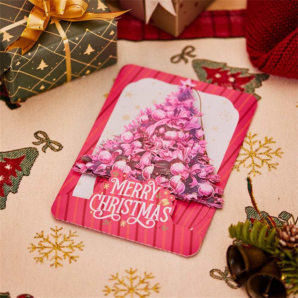 Pink Christmas Tree Ornament Christmas 3D Pop Up Greeting Card - GiftLab