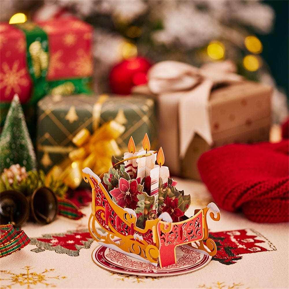 Christmas Sleigh Ornament Christmas 3D Pop Up Greeting Card - GiftLab