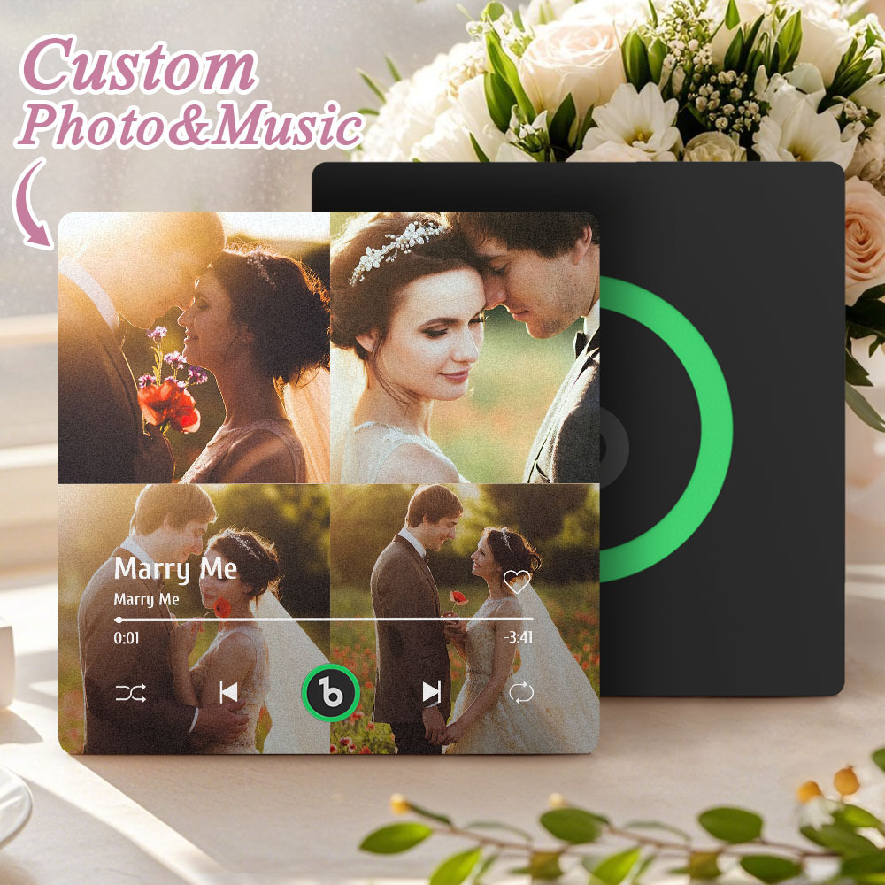 Custom Music Multiple Photo Fridge Magnet Personalized 4 Photo Music Fridge Magnet That Can Play Music Without Cellphone Supports Bluetooth Connectivity Wedding Gifts for Him - Fridgebeatsca