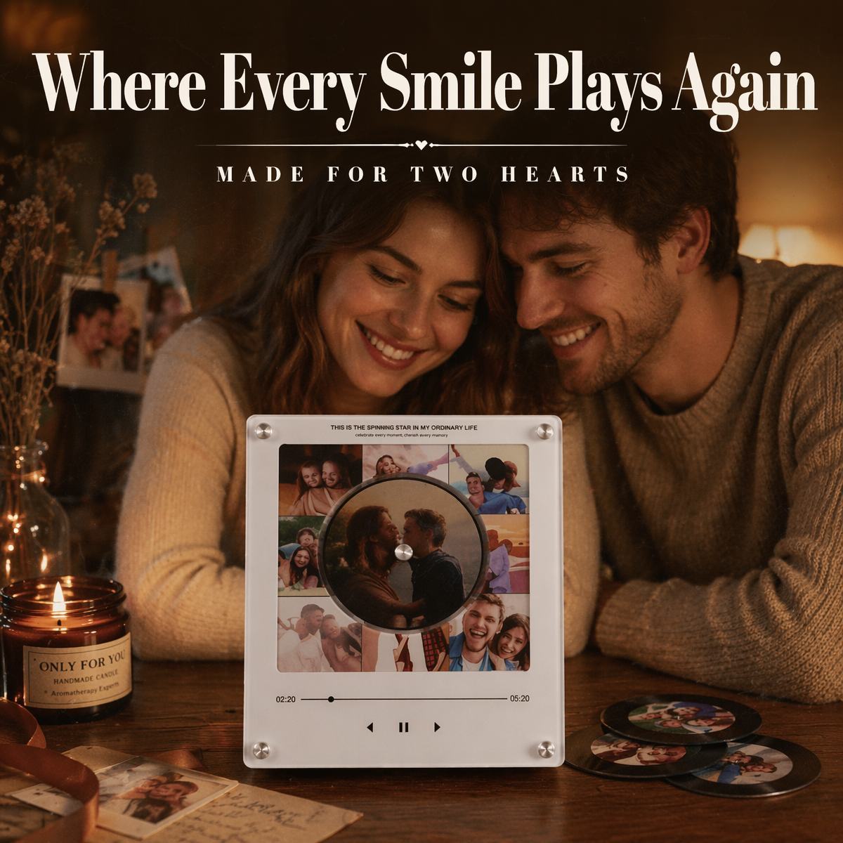 Personalized Vinyl Record Music Fridge Magnet – Custom Photo & Song Playback Magnet, Retro Music Wall Decor Gift for Couples