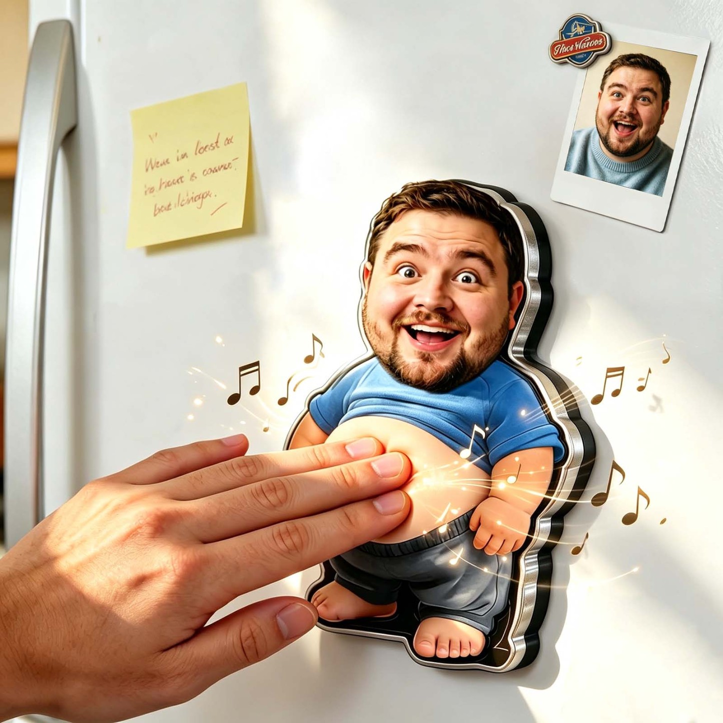 Personalized Squishy Photo&Music Fridge Magnet – Custom Photo Character Squeeze Belly Magnet with Built-in Sound, Funny Gift for Family & Couples - Fridgebeatsuk