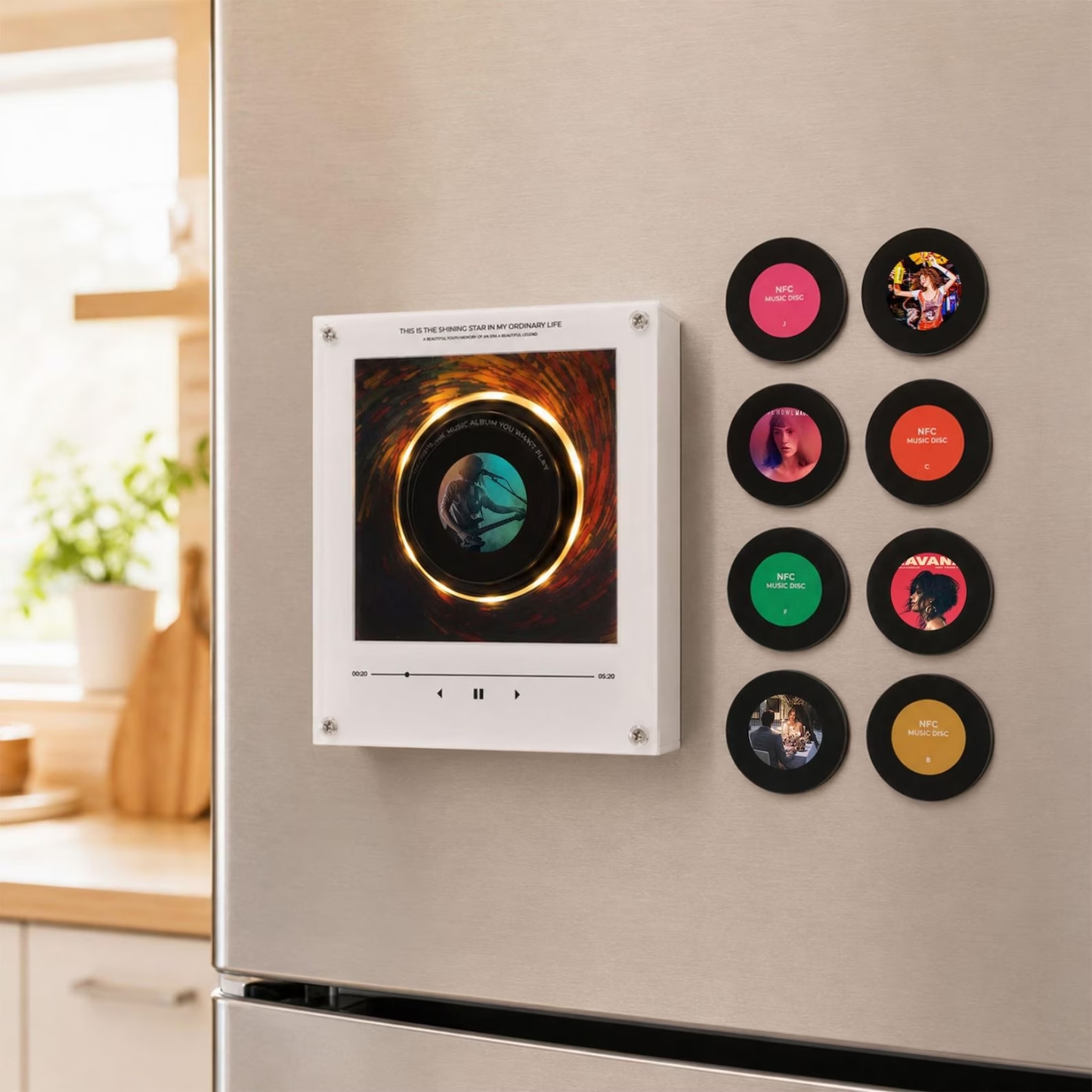 Personalized Vinyl Record Music Fridge Magnet – Custom Photo & Song Playback Magnet, Retro Music Wall Decor Gift for Couples & Family