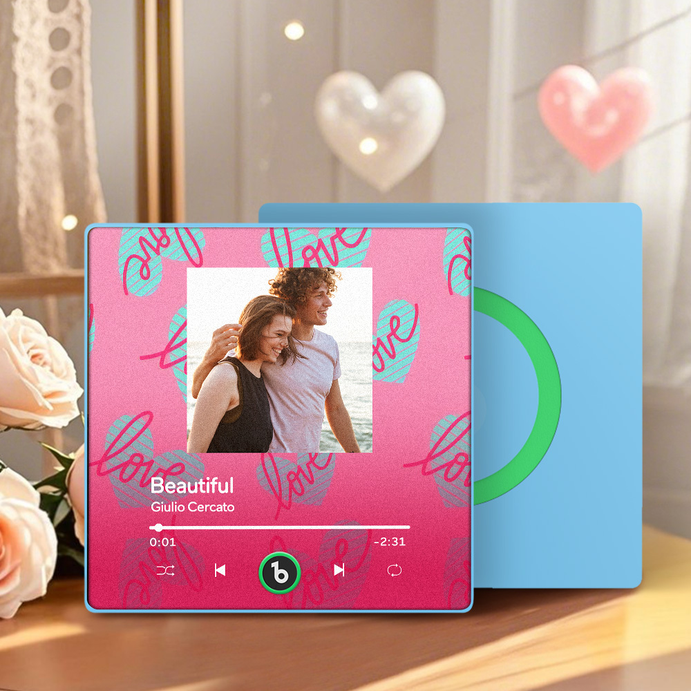 Personalized Music Fridge Magnet Pink Blue Valentine Gift Album Fridge Magnet Music Wall Photo Sticker Music Movement That Can Be Played Gift for Couple - Fridgebeatsuk