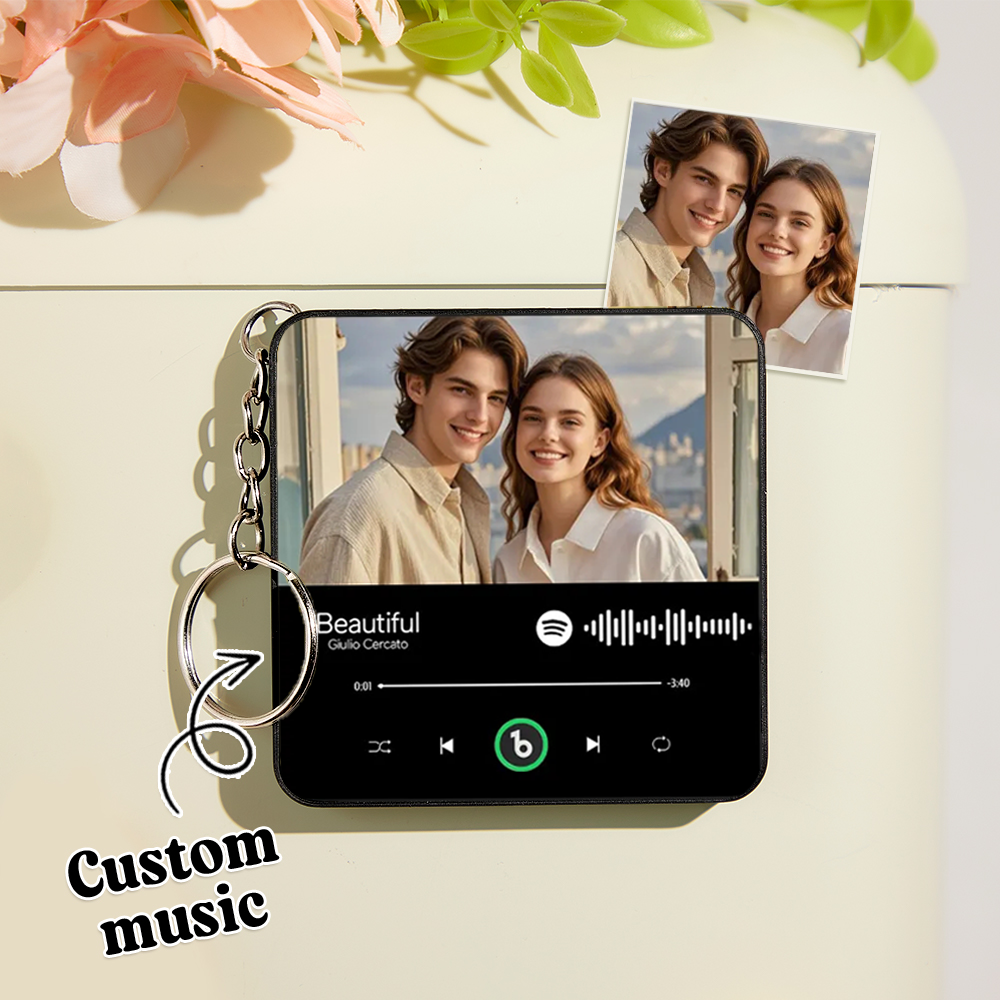 Custom Music Gift Mini Fridge Magnet Keychain Custom Photo Music Box Play Song Valentine Gift For Her Photo Music Magnet Keychain Anniversary Gifts for Couple - Fridgebeatsuk