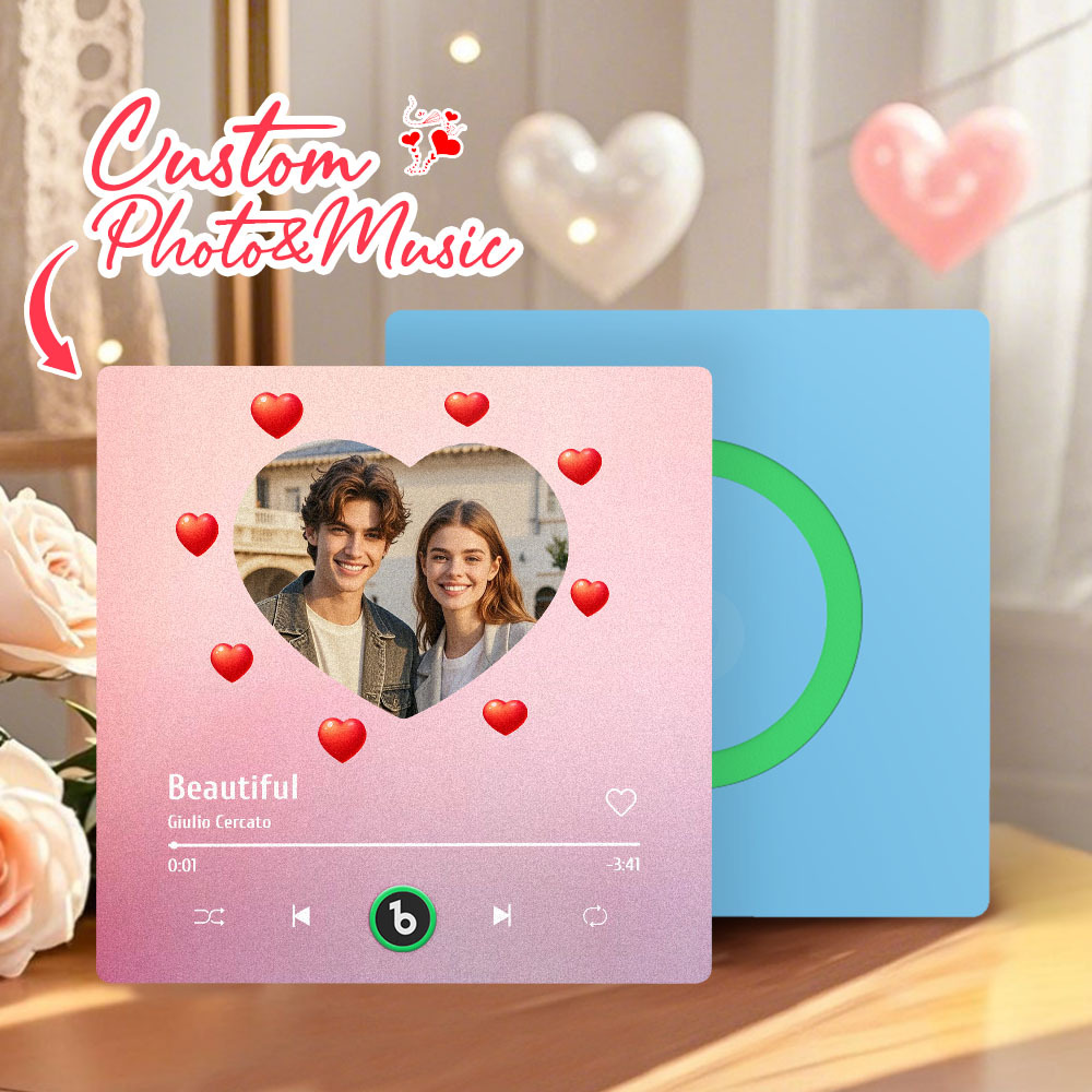 Personalized Music Fridge Magnet Heart Pink Valentine Gift Album Fridge Magnet Music Wall Photo Sticker Music Movement That Can Be Played Gift for Couple - Fridgebeatsuk