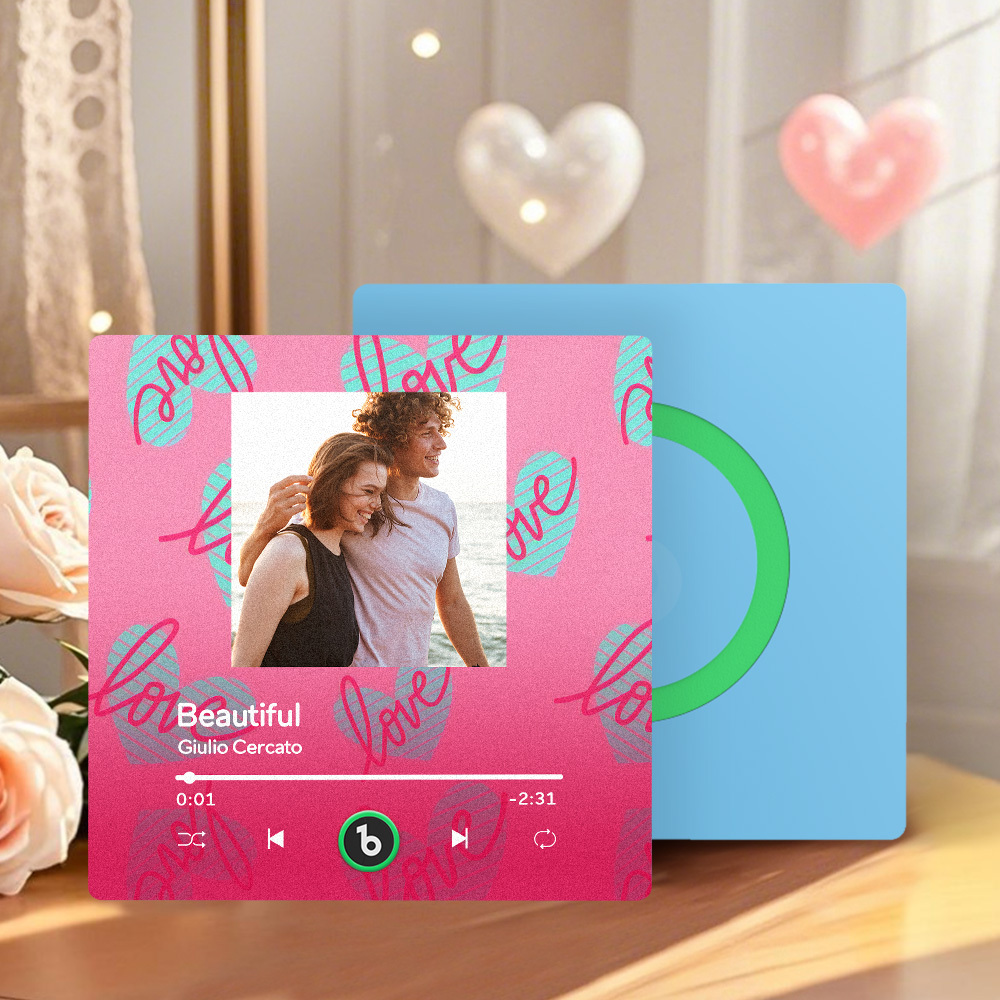 Personalized Music Fridge Magnet Pink Blue Valentine Gift Album Fridge Magnet Music Wall Photo Sticker Music Movement That Can Be Played Gift for Couple - Fridgebeatsuk
