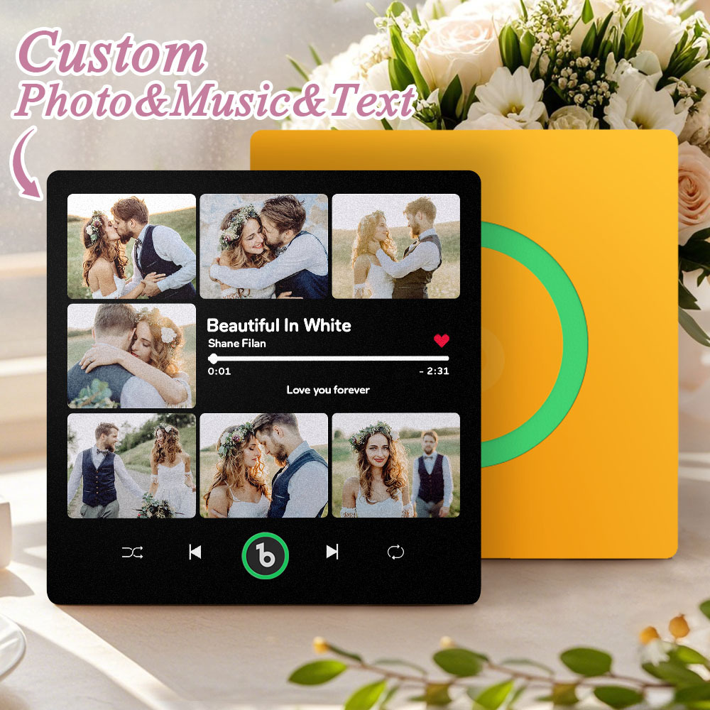 Custom Music & Multi Photo Fridge Magnet Personalized Photo Song Magnet That Can Play Music Wedding Gift for Couple - Fridgebeatsuk