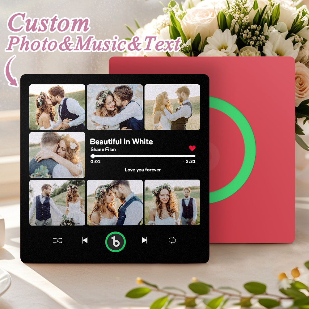 Custom Music & Multi Photo Fridge Magnet Personalized Photo Song Magnet That Can Play Music Wedding Gift for Couple - Fridgebeatsuk